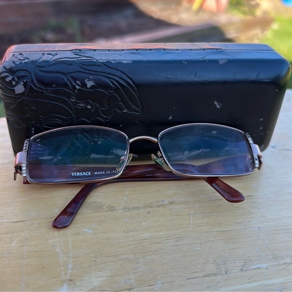 Versace Amber Eyeglasses with Silver Accents